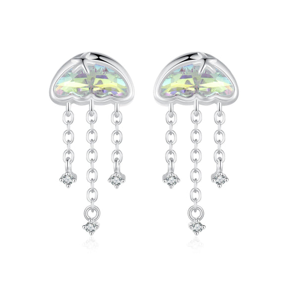 925 Sterling Silver Earrings with Pavé Setting CZ and Transparent Glass