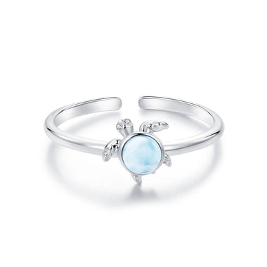 925 Sterling Silver + Plated White Gold Larimar Ring - Style E - 1.6mm Width - 0