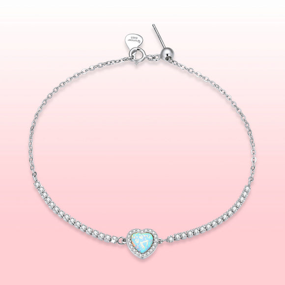 925 Sterling Silver Adjustable Bracelet with Translucent Opal and CZ for Women