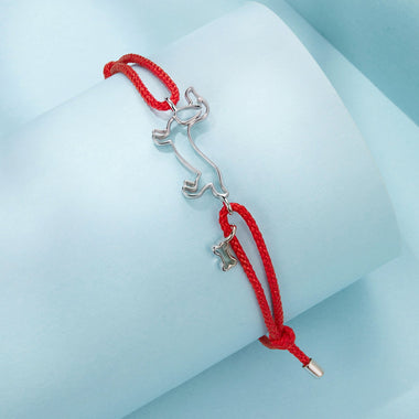 925 Sterling Silver White Gold Plated Adjustable Bracelet with Cotton Cord for Women - 0