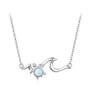 925 Sterling Silver Necklace with Sea Stone and Pavé CZ, 40+5cm, Plated White Gold for Women-1