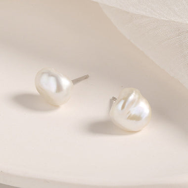 925 Sterling Silver White Gold Plated Freshwater Pearl Earrings - 0