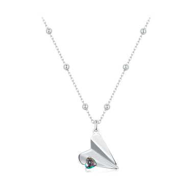 925 Sterling Silver Necklace with Transparent Glass, 18x15mm Pendant for Women - 0