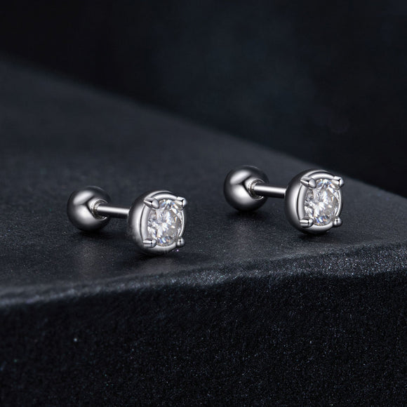 925 Sterling Silver 4mm Moissanite Earrings with Platinum Plating for Women
