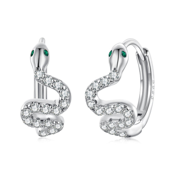 925 Sterling Silver Hoop Earrings with White Gold Plating and CZ Stones