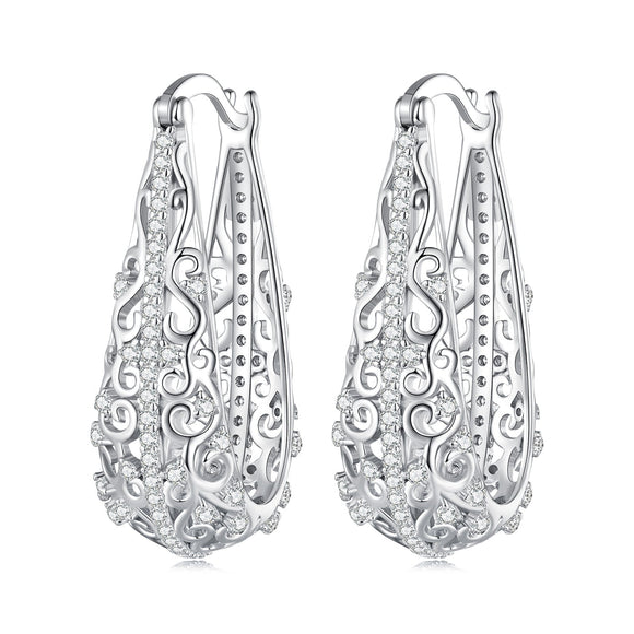 925 Sterling Silver Earrings with Pavé Set CZ, 2.5cm x 0.8cm, for Women