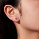 925 Sterling Silver Earrings with Pavé CZ and Enamel Process, 0.8cm, White Gold Plated for Women-8