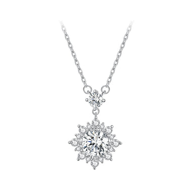 925 Sterling Silver Moissanite Necklace with Pavé Setting in Platinum, 450mm, for Women