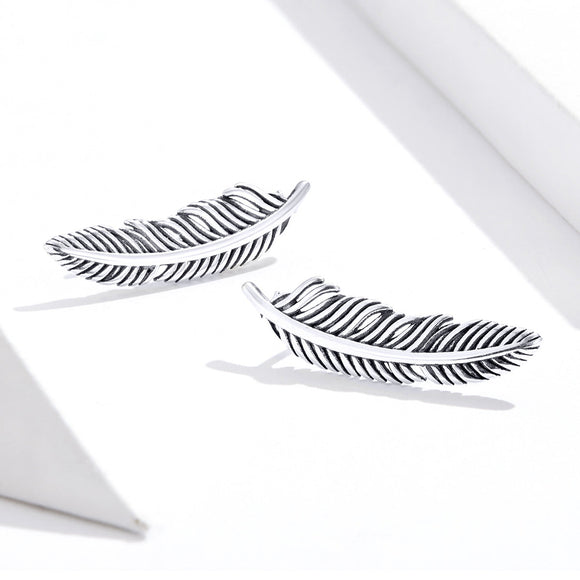 925 Sterling Silver Earrings - Oxidized Silver - 2.4cm x 0.7cm - Women