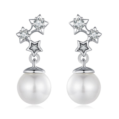 925 Sterling Silver Earrings with Quality Shell Pearl and CZ for Women