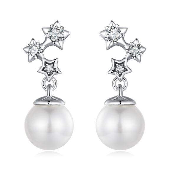 925 Sterling Silver Earrings with Quality Shell Pearl and CZ for Women