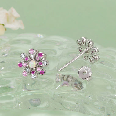 925 Sterling Silver Earrings with Synthetic Opal and CZ - 0