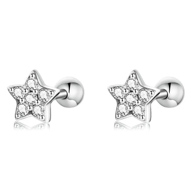 925 Sterling Silver Earrings with Pavé Setting CZ and Platinum Plating - 0.5cm for Women