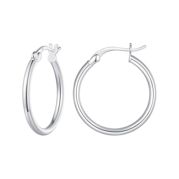925 Sterling Silver Plated Platinum Earrings 24x2mm for Women