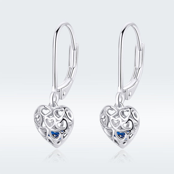 925 Sterling Silver Earrings with CZ and Platinum Plating, 2.3*0.8 cm