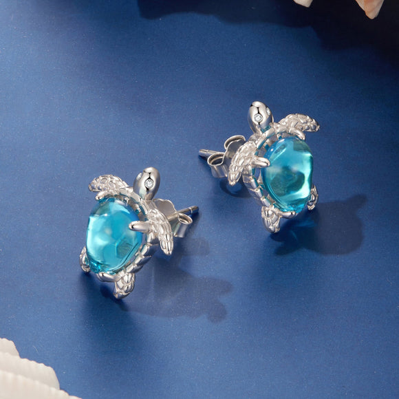 925 Sterling Silver & Brass Transparent Glass CZ Earrings 1.3*1.2cm for Women