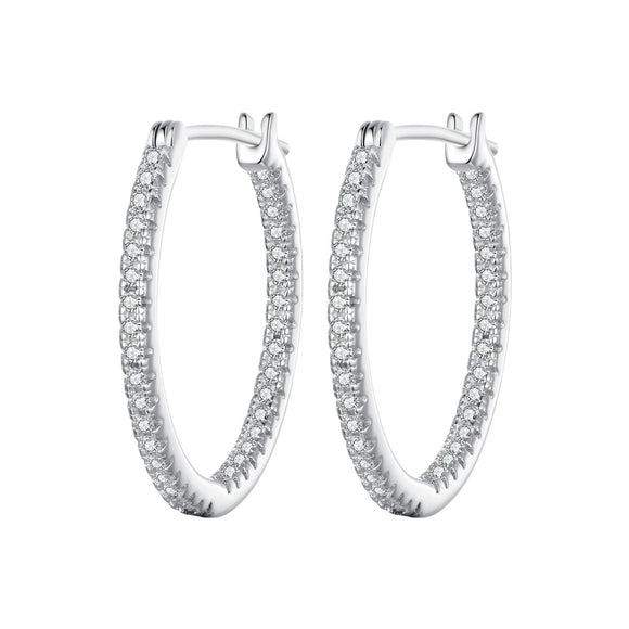925 Sterling Silver Earrings with Pave Setting CZ in White Gold for Women
