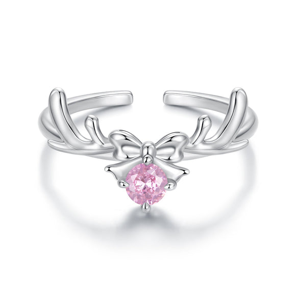 925 Sterling Silver White Gold Plated Bow-Knot Ring with CZ for Women