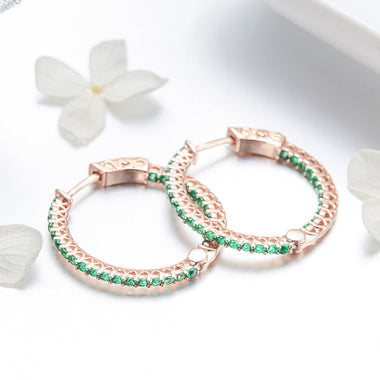 925 Sterling Silver Plated Rose Gold Pavé Setting CZ Earrings - 0