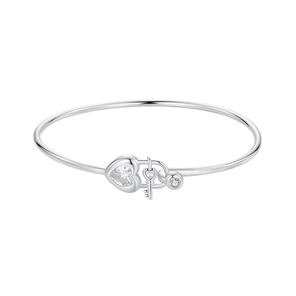 925 Sterling Silver Bracelet with CZ, 17mm, White Gold Plated, For Women