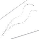 925 Sterling Silver Adjustable Platinum Plated Necklace with CZ - 1.4cm for Women-5