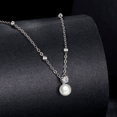 925 Sterling Silver Moissanite and Freshwater Pearl Necklace 40+5cm for Women - 0