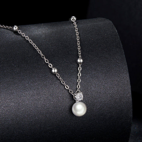 925 Sterling Silver Moissanite and Freshwater Pearl Necklace 40+5cm for Women
