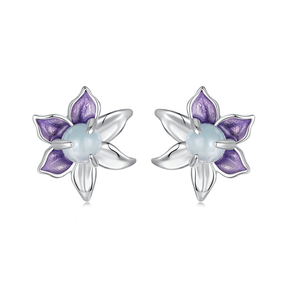 925 Sterling Silver Earrings with Enamel and Transparent Glass for Women