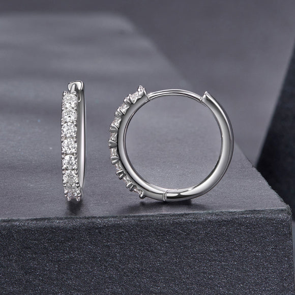 925 Sterling Silver Moissanite 0.03ct White Gold Plated Earrings 1.6cm for Women