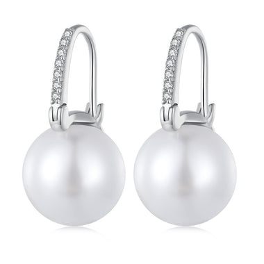925 Sterling Silver Earrings with Quality Shell Pearl and CZ, 21*11mm, for Women - 0