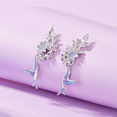 925 Sterling Silver Earrings with Nano Opal Stone and White Gold Plating - 0