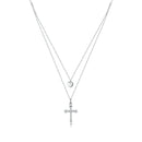 925 Sterling Silver Adjustable Platinum Plated Necklace with CZ - 1.4cm for Women-1