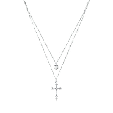 925 Sterling Silver Adjustable Platinum Plated Necklace with CZ - 1.4cm for Women