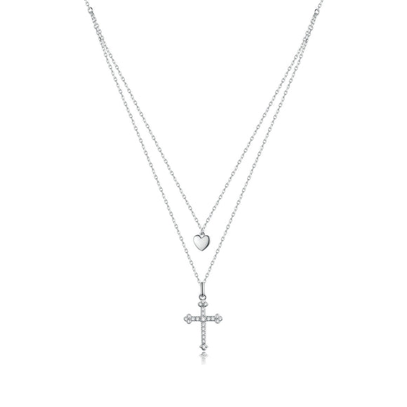 925 Sterling Silver Adjustable Platinum Plated Necklace with CZ - 1.4cm for Women