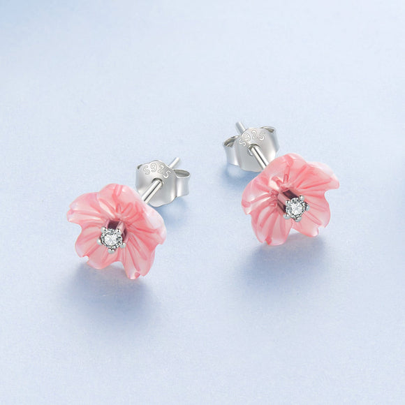 925 Sterling Silver Earrings with High-Quality Nacre and Pavé CZ, Oxidized Silver