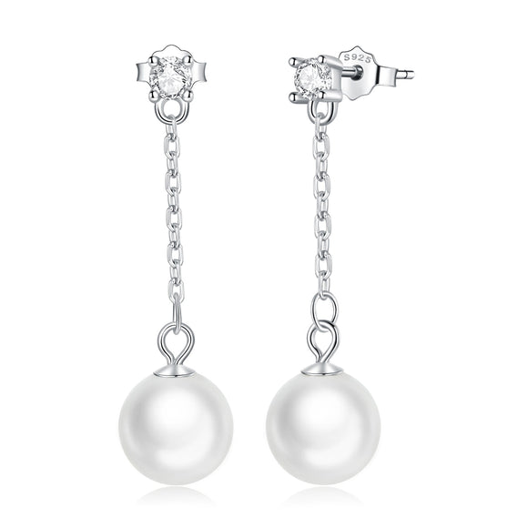 925 Sterling Silver Earrings with Pavé Setting CZ & Quality Shell Pearl