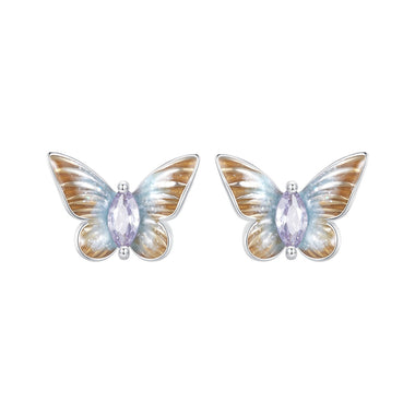 925 Sterling Silver Earrings with Enamel and Pavé Set CZ, 7x10mm, White Gold Plated for Women