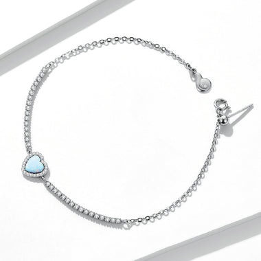 925 Sterling Silver Adjustable Bracelet with Translucent Opal and CZ for Women - 0