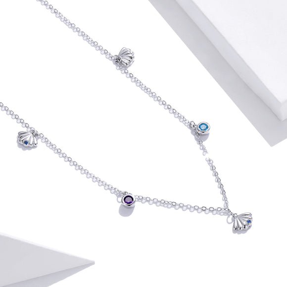 925 Sterling Silver Adjustable Necklace with Scallop Design and Pavé Setting CZ