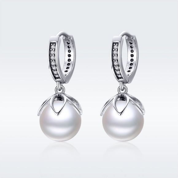 925 Sterling Silver Earrings with Quality Shell Pearl and CZ for Women