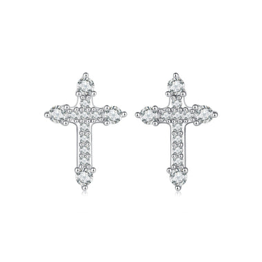 925 Sterling Silver Earrings with Pavé Setting CZ in White Gold Plating - 1.2x0.8cm for Women - 0