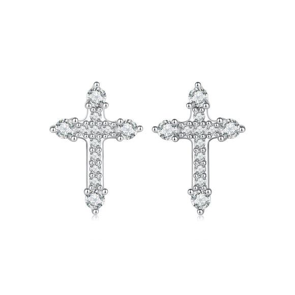 925 Sterling Silver Earrings with Pavé Setting CZ in White Gold Plating - 1.2x0.8cm for Women