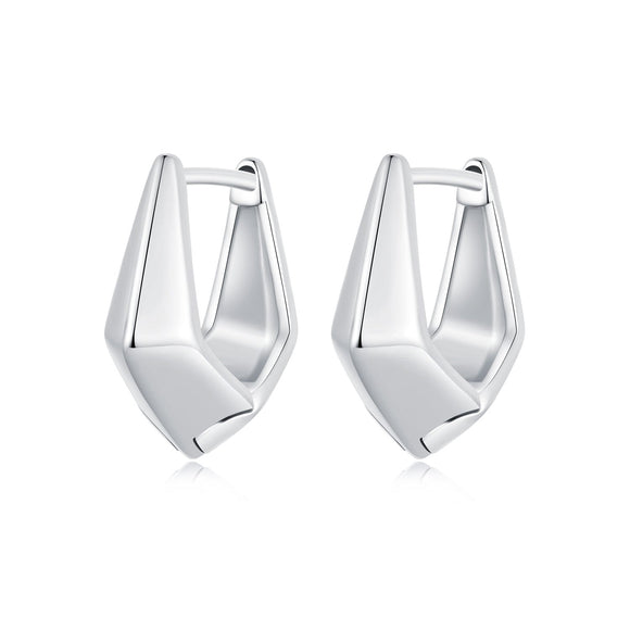 925 Sterling Silver White Gold Plated Earrings 14x6.5mm for Women