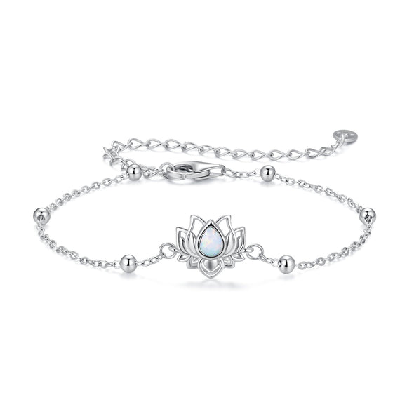 925 Sterling Silver White Gold Plated Bracelet with Synthetic Opal - Length 15+6cm for Women