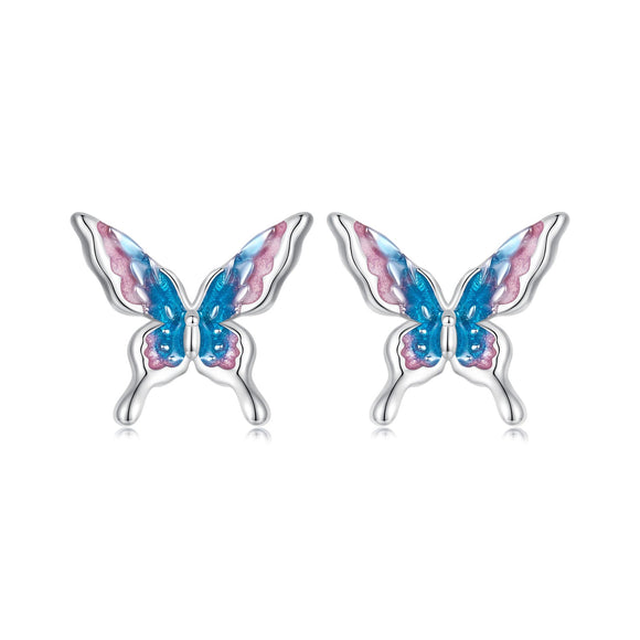 925 Sterling Silver White Gold Plated Enamel Earrings 9x10mm for Women