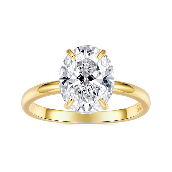 925 Sterling Silver 3.5 Carat Oval Zircon Ring with White Gold Plating for Women