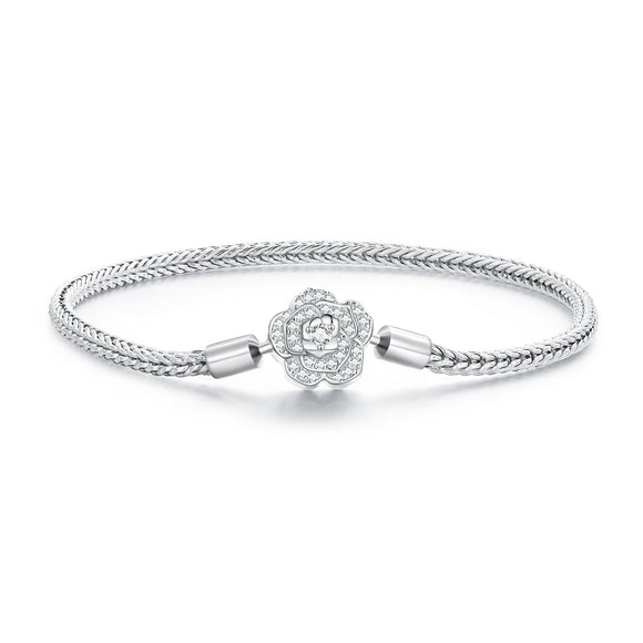 925 Sterling Silver Bracelet with Pavé Setting CZ, 17cm for Women