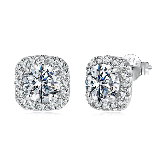 925 Sterling Silver Moissanite 1.0cm Earrings with Pavé Setting for Women