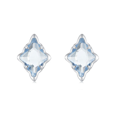 925 Sterling Silver Earrings with Transparent Glass and White Gold Plating - 0