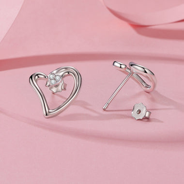 925 Sterling Silver Earrings with CZ in White Gold Plating - 1.4x1.2cm for Women - 0